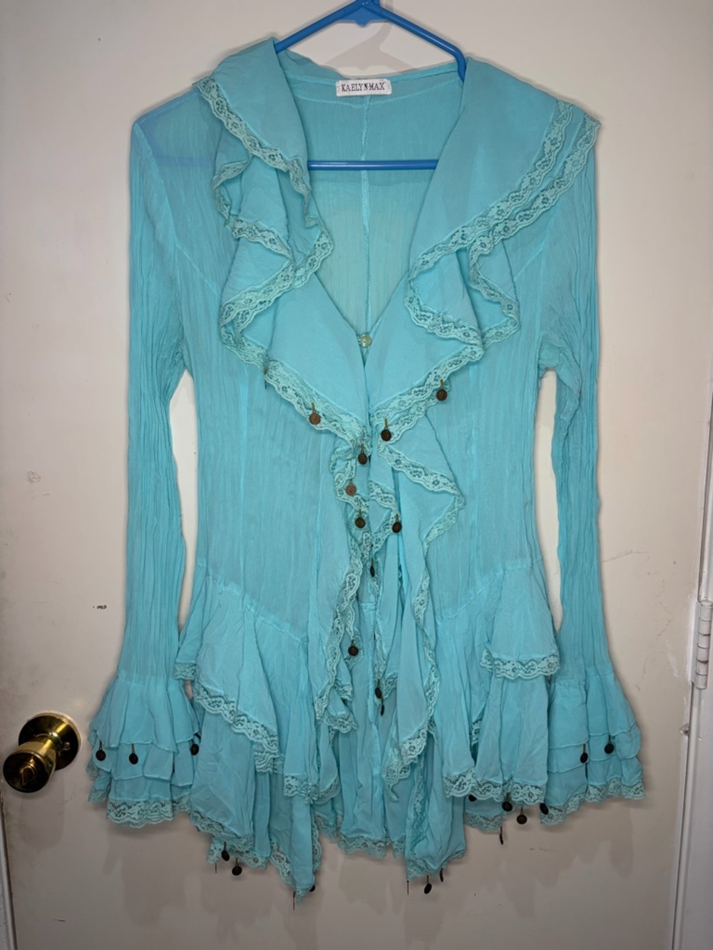 Kaelyn Max Women's Aqua Ruffle-Trim Tunic Top